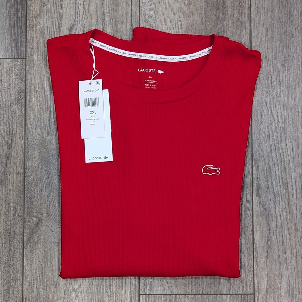 NWT Lacoste Mens Waffle Knit Sleepwear Shirt Size XXL Red Long Sleeve TH9668